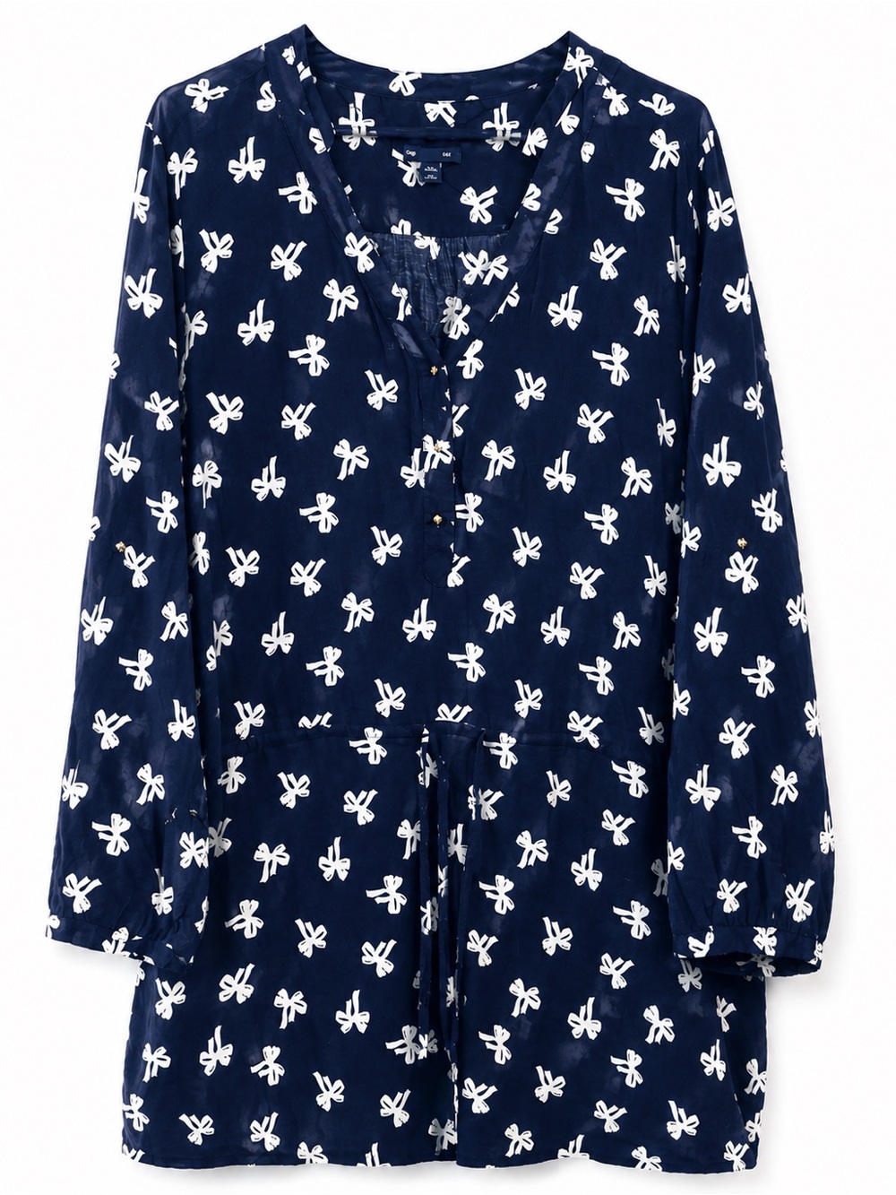 GAP Navy Blue Bow Print Long Sleeve Shift Dress Size XXL
